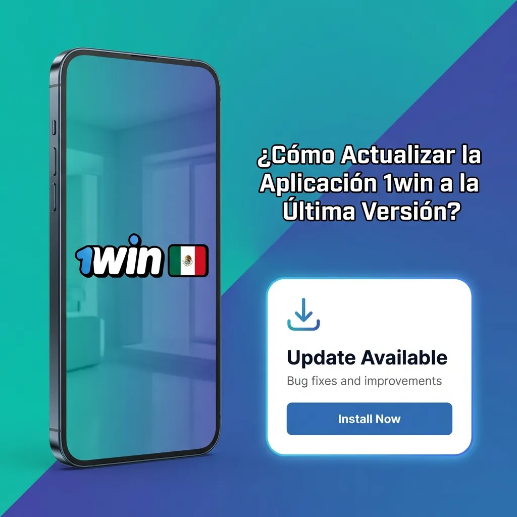 Smartphone showing 1win app update process with download and installation icons on screen
