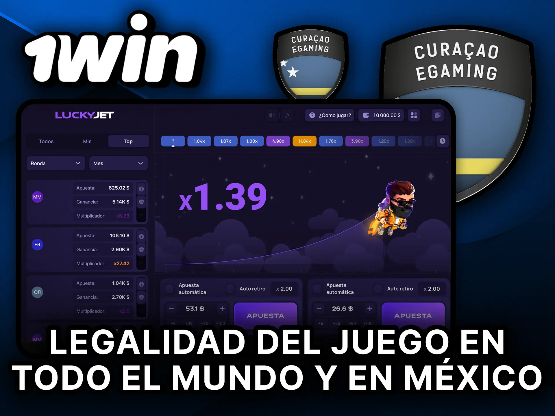 Legalidad del juego Lucky Jet en todo el mundo y en México en la plataforma 1Win.