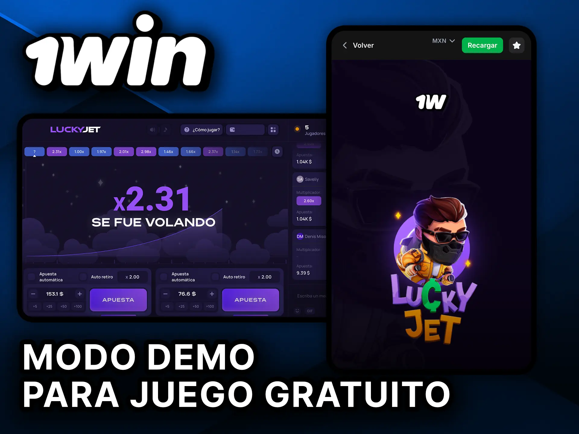 Juega Lucky Jet gratis en modo demo y entrena tus habilidades en 1Win.
